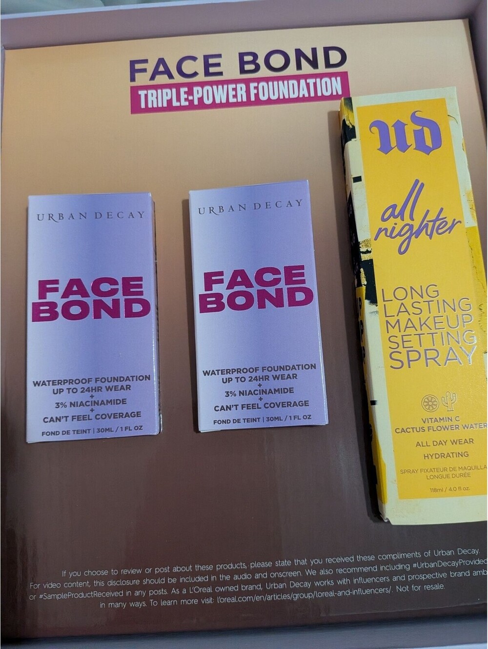 Urban Decay Face Bond Foundation Set 3pc 30ml 20 23 Medium All Nighter Spray NEW